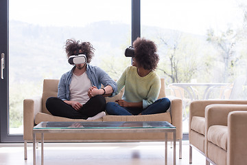 Image showing Multiethnic Couple using virtual reality headset