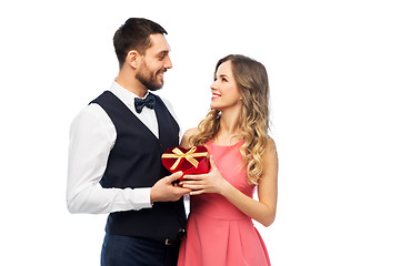 Image showing happy couple with gift on valentines day