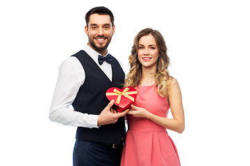 Image showing happy couple with gift on valentines day