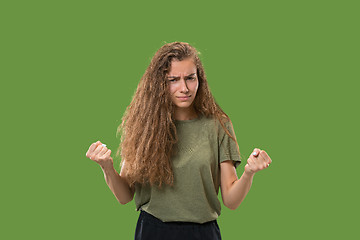 Image showing Portrait of an angry woman looking at camera