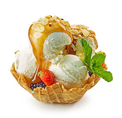 Image showing vanilla ice cream in waffle basket