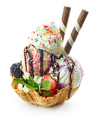 Image showing decorated ice cream in waffle basket