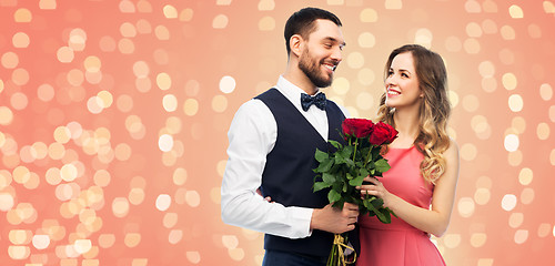 Image showing couple with bunch of flowers on valentines day