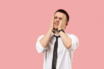 Image showing Young emotional surprised, frustrated and bewildered man
