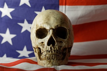 Image showing Human skull against american flag