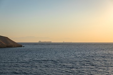 Image showing Large tanker on the horizon
