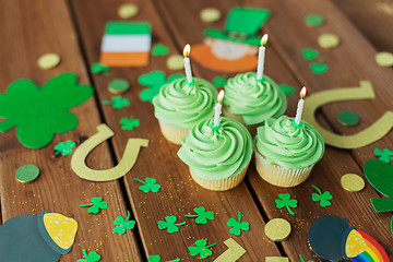 Image showing green cupcakes and st patricks day party props