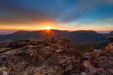 Image showing Sunset over the Blue Mountains escarpment ranges