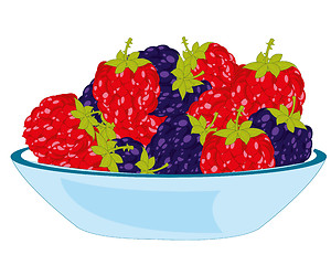 Image showing Vector illustration of the berry blackberry and raspberry on plate