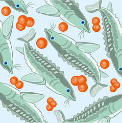 Image showing Vector illustration of the decorative pattern of fish sturgeon and roes