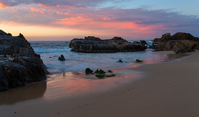 Image showing Seaside tranquility at sunrise