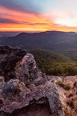 Image showing Red sunset over Blue Mountains