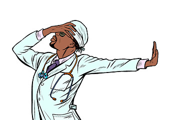 Image showing doctor man medicine. shame denial gesture no