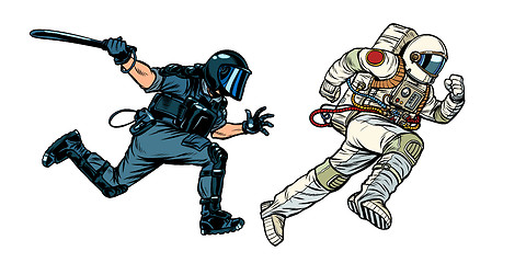 Image showing astronaut and riot police with a baton