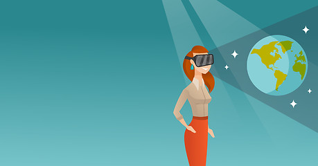 Image showing Young woman in vr headset getting in open space.