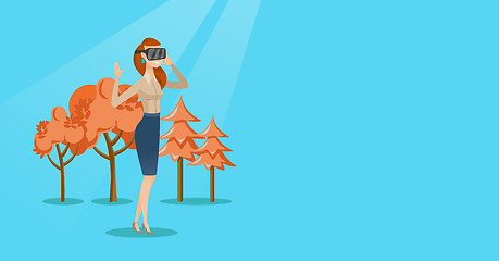 Image showing Woman wearing virtual reality headset in the park.