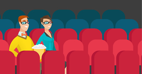 Image showing Caucasian couple watching 3D movie in the theatre.