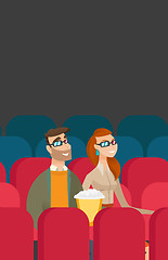 Image showing Caucasian couple watching 3D movie in the theatre.