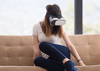 Image showing woman using VR-headset glasses of virtual reality