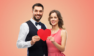 Image showing happy couple with red heart on valentines day