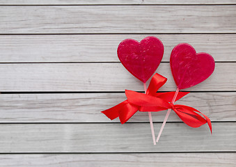 Image showing red heart shaped lollipops for valentines day