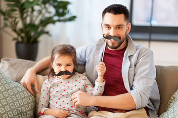Image showing father and daughter with mustaches having fun