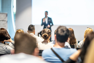 Image showing Male business speaker giving a talk at business conference event.