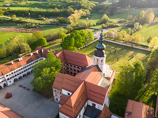 Image showing Aerial view of Cistercian monastery Kostanjevica na Krki, homely appointed as Castle Kostanjevica, Slovenia, Europe