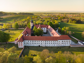Image showing Aerial view of Cistercian monastery Kostanjevica na Krki, homely appointed as Castle Kostanjevica, Slovenia, Europe