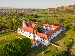 Image showing Aerial view of Cistercian monastery Kostanjevica na Krki, homely appointed as Castle Kostanjevica, Slovenia, Europe