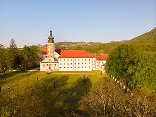 Image showing Aerial view of Cistercian monastery Kostanjevica na Krki, homely appointed as Castle Kostanjevica, Slovenia, Europe