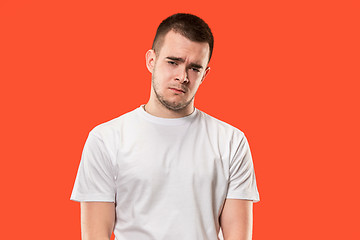 Image showing Young emotional surprised, frustrated and bewildered man