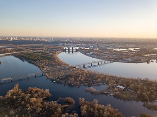 Image showing Panoramic view of the right bank of Kiev.Data of the Dnieper with bridges and industrial district of Kiev