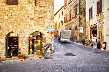 Image showing Tourists in historic center of city Montepulciano, Italy