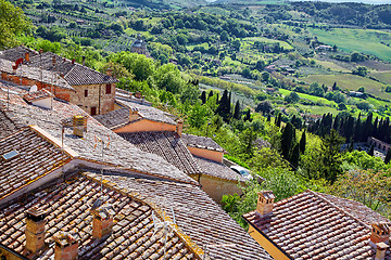 Image showing View over the Tuscan countryside and the town of Montepulciano, 