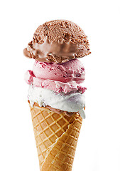 Image showing various ice cream balls in waffle cone