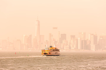 Image showing Staten Island Ferry and Lower Manhattan Skyline, New York, USA.