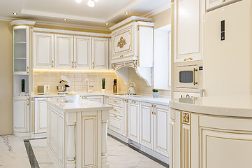 Image showing neoclassic style luxury kitchen interior with island