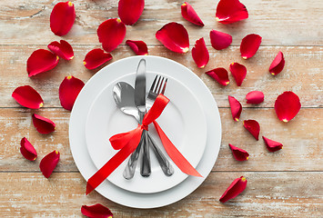 Image showing close up of table setting for valentines day