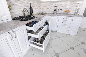 Image showing modern white wooden kitchen interior