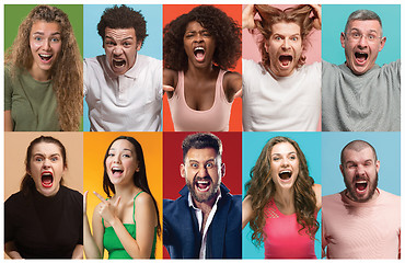 Image showing Angry people screaming. The collage of different human facial expressions, emotions and feelings of young men and women.