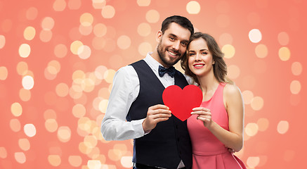 Image showing happy couple with red heart on valentines day