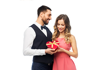 Image showing happy couple with gift on valentines day