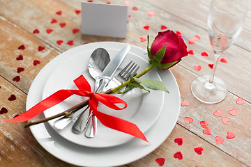 Image showing close up of table setting for valentines day