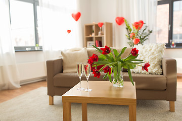 Image showing champagne glasses and flowers on valentines day