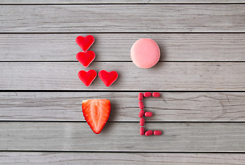 Image showing close up of word love made of sweets