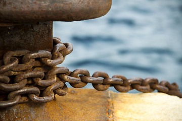 Image showing Old and rusty mooring post