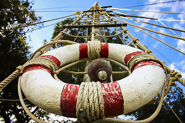 Image showing Lifebelt on the wooden mast