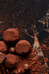 Image showing Chocolate truffles with cocoa