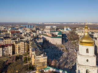 Image showing Aerial top view of Kiev city skyline from above, Kyiv cityscape capital of Ukraine